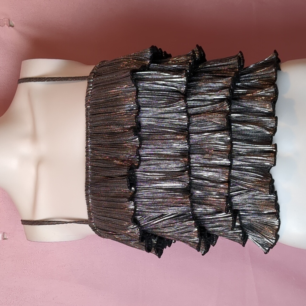 Fanco Sparkly Silver Cropped Ruffle Disco Top size Small